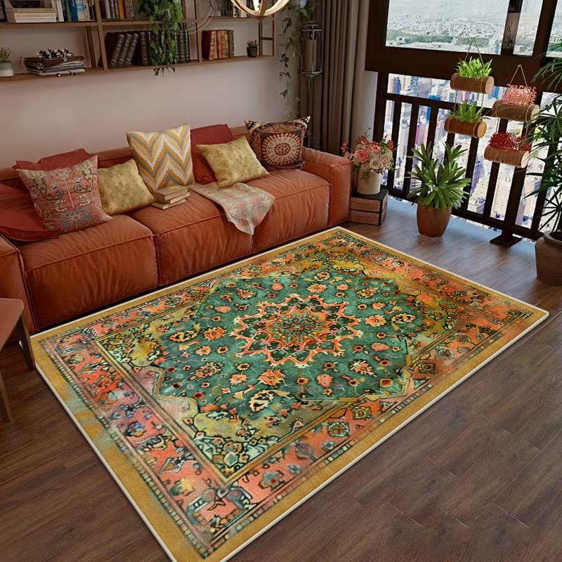 Retro Persian Living Room Rugs Decoration Bedroom Floor Mats Customizable Anti Slip Washable Short Velvet Office Carpet Lounge