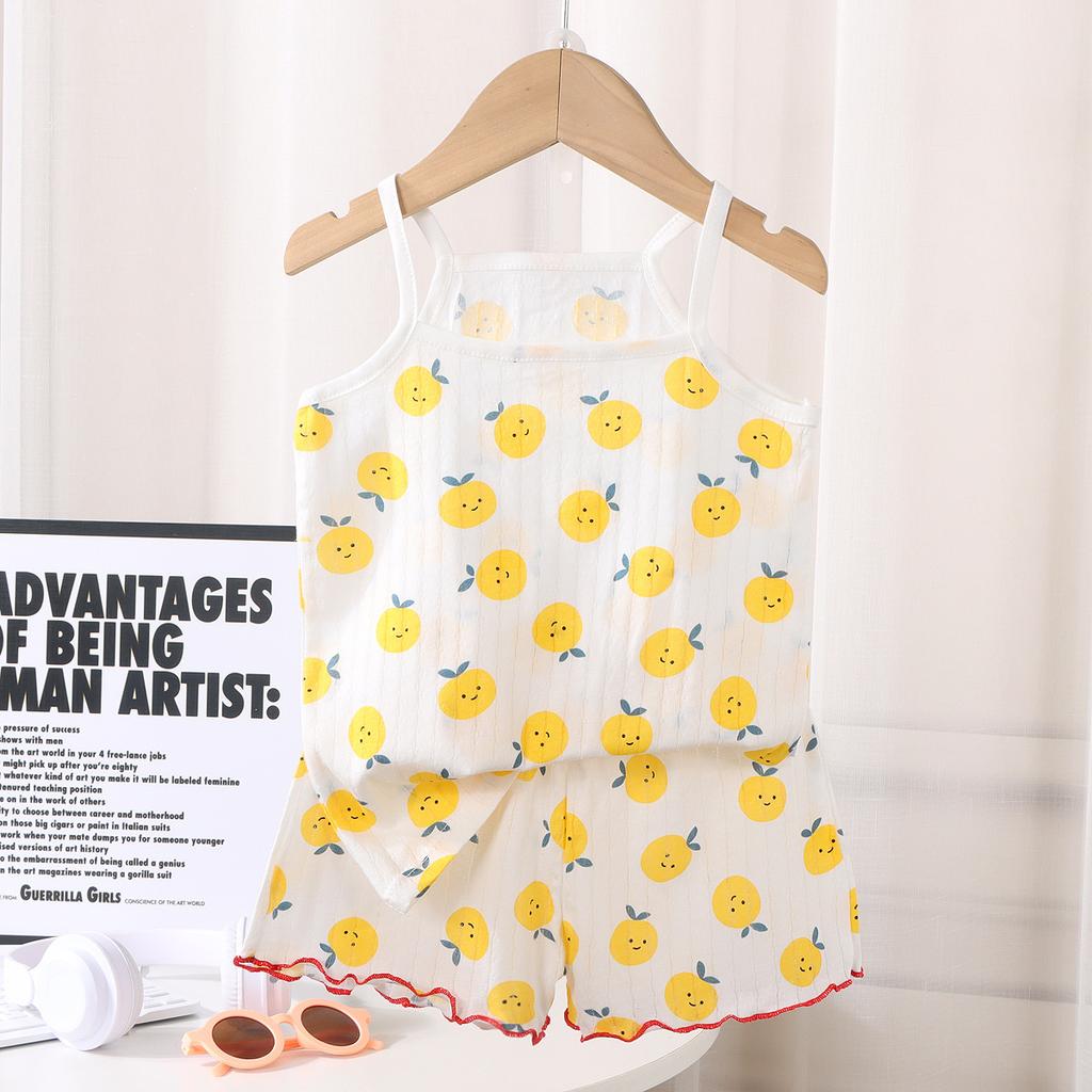 New Kids Tops+shorts Set Summer Thin Baby Cotton Vest Sleeveless Loungewear Set for Girls Suit