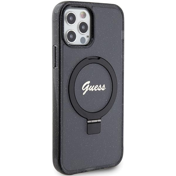Guess Guhmp12Mhrsgsk Iphone 12/12 Pro 6.1 Black Hardcase Ring Stand Script Glitter Magsafe