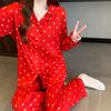 Love over red wedding imitation cotton pajamas women's spring new long-sleeved suit can be worn outside loungewear