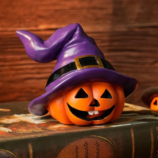 Indoor Outdoor Halloween Pumpkin Ornament Witch Hat Design Retro Cute Pumpkin Figurine Table Festival Decoration