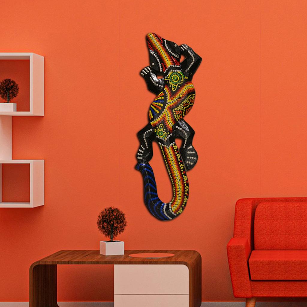 Gecko Lizard Sculpture Wood Wall Hanging Handmade for Wall Decoration Indoor Garden Home
