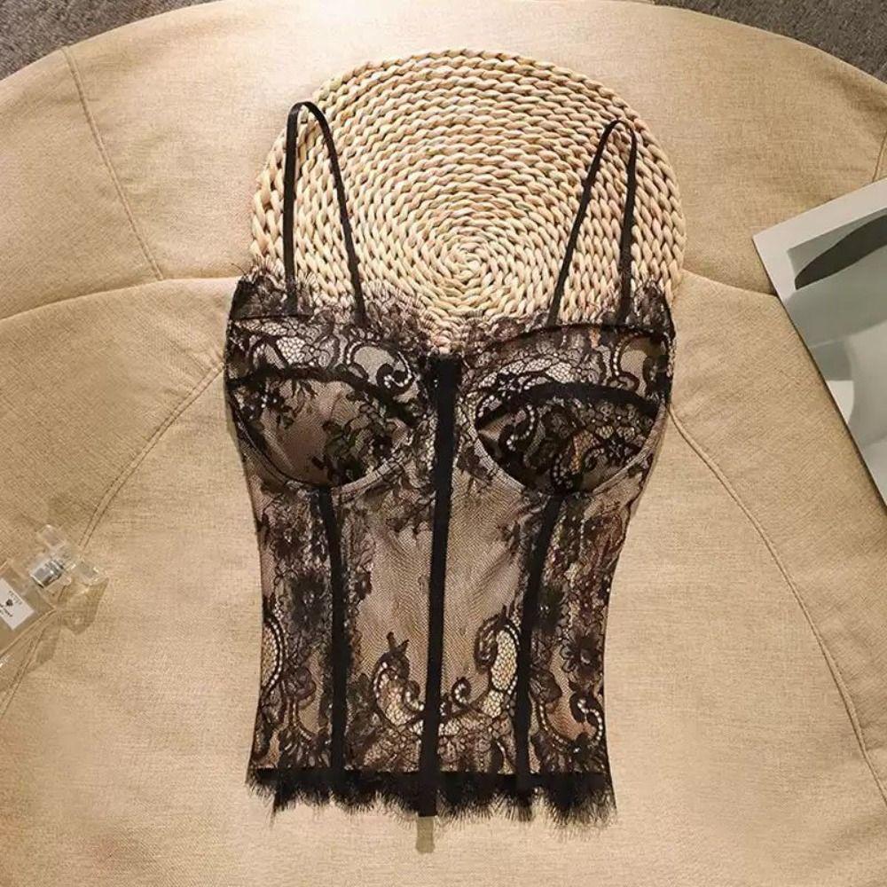 Transparent Lace Corset Slim fit Crop Tops Fashion Suspender Vest Ladies