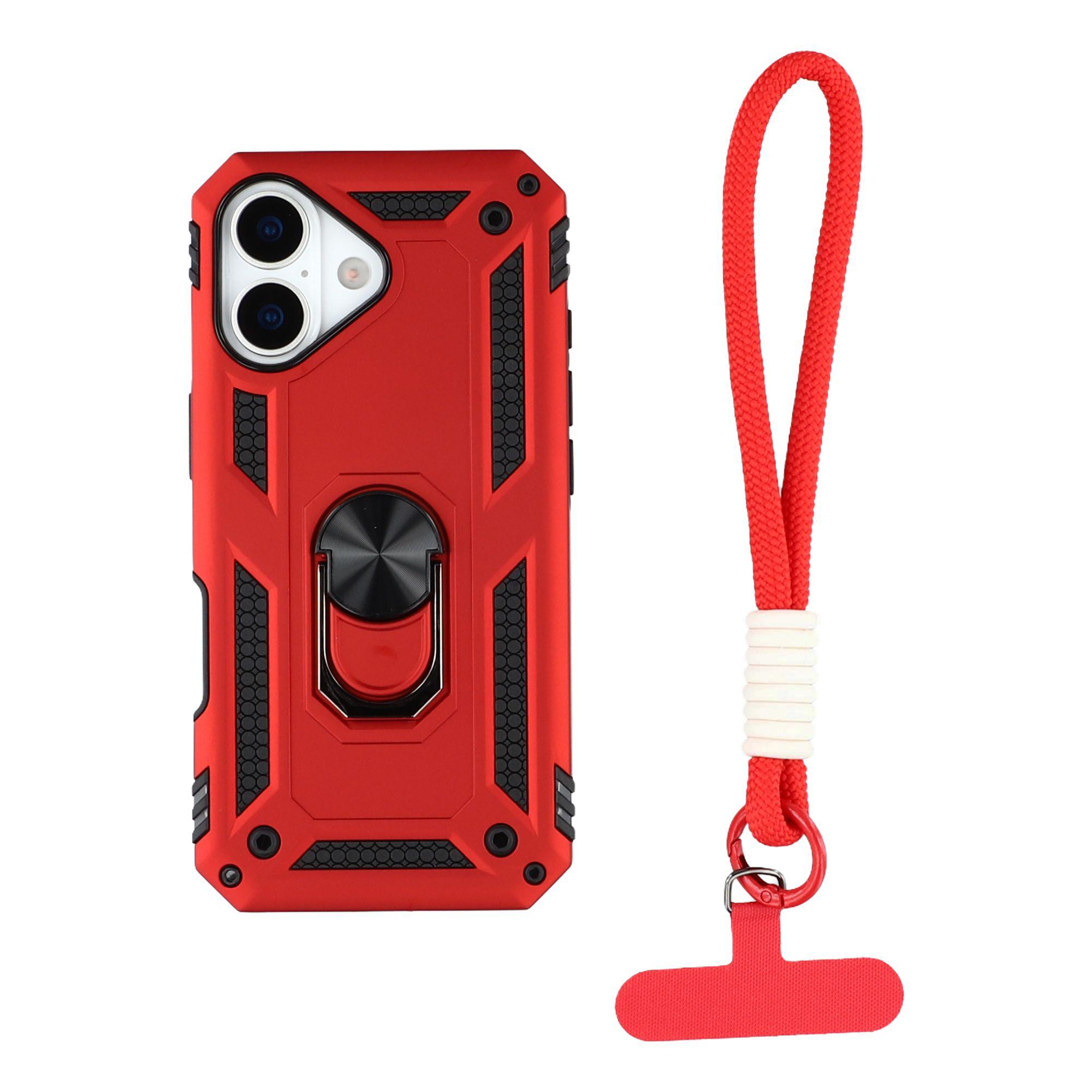 

For iPhone 17 Case with Wrist Strap Kickstand PC+TPU Phone Cover Red