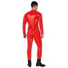 Mens Glossy Faux Leather Zippered Crotch Bodysuit Long Sleeve Tight Fit Clubwear Disco Party Outfit Shiny Latex-Style Costume