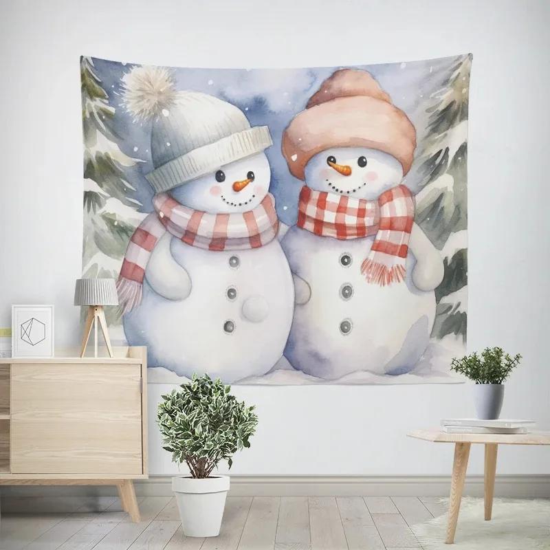 Christmas New Year Snowman Pattern Tapestry Living Room Sofa Home Decor Christmas Gift