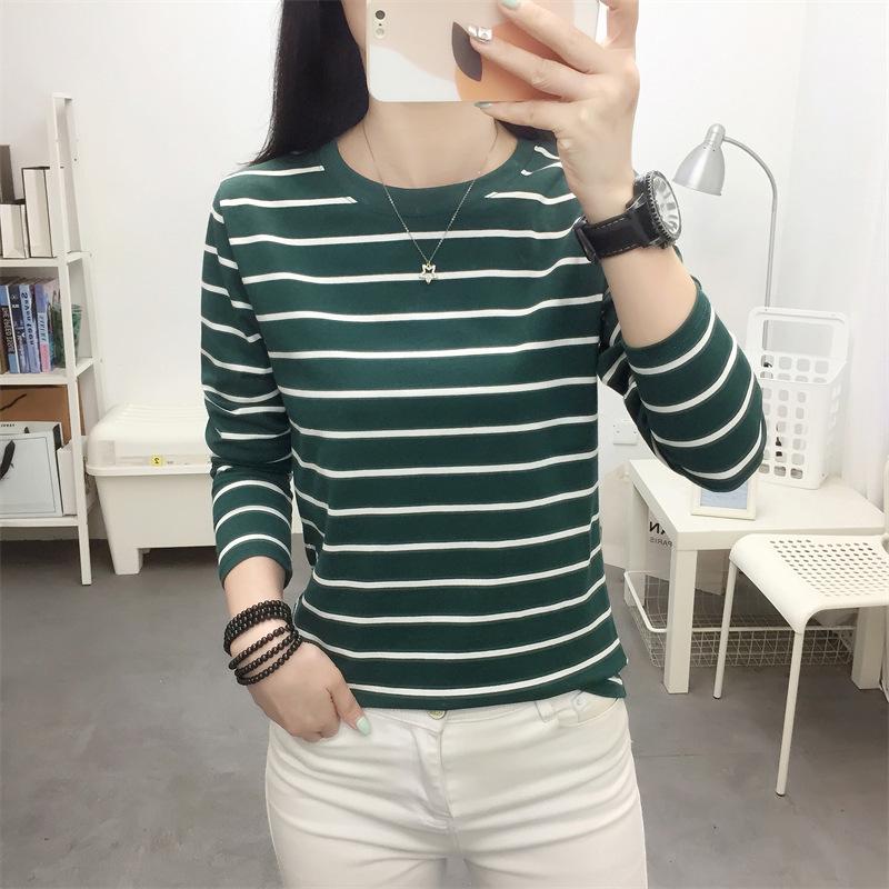 Women's Retro Striped Long Sleeve Slimming Base Layer T-Shirt for Autumn/Winter 2024