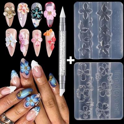 5-Petal Flower Nail Carving Mold 3D Design 3D Silicone Nail Art Molds Clear Silicone Mold  Nail Art