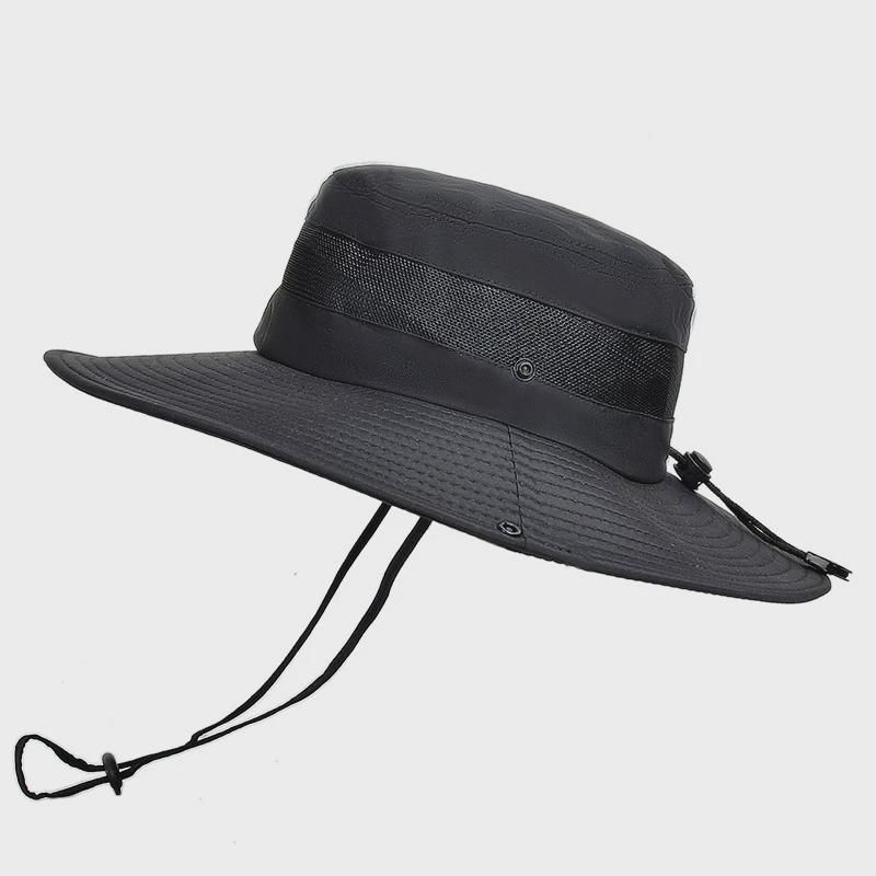 

9090 Outdoor Breathable Mesh Sun Protection Hat Men Summer New Arrival Fishing Hiking Big Brim Sun-Proof Bucket Hat Women Black