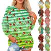 Women's T Shirt Flannel Print Tunic Long Sleeve Party  Round Neck  Tops
