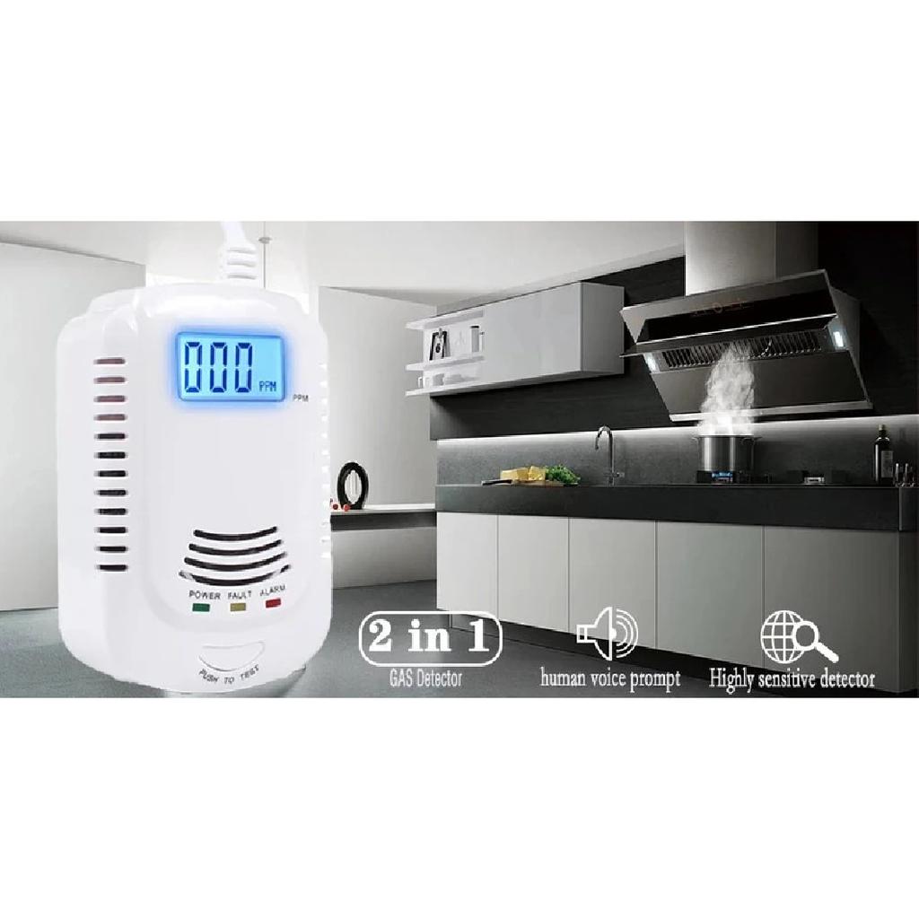 CO and Gas LCD Gas Detector, Home Natural Gas/Methane/Propane/CO Alarm, Leak Sensor Detector with Voice Promp and LED Display