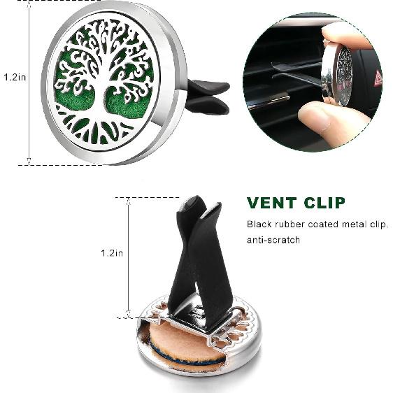 2 PCS Car Diffuser Vent Clips, Tree Pattern Essential Oil Diffuser Vent Clips with 12 Felt Pads, Stainless Steel Auto Air Fresheners Decorative