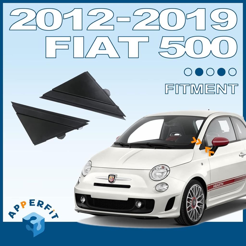 APPERFiT Fiat 500 Door Mirror Flag Cover Molding (Matte Black) Left Driver & Right Passenger Side Compatible With 2012- Fiat 500 Replaces 1SJ85KX7AA