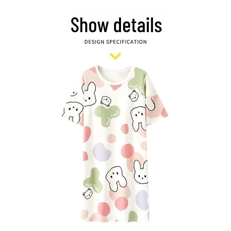 Women's Cartoon Cotton Nightgown with Bra Pads - Short Sleeve, 2024 Summer Style Pajamas