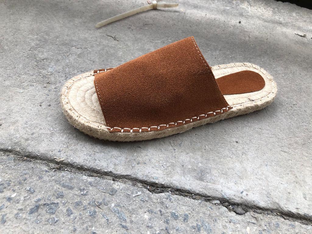 2025Wish Amazon Large Size Stitched Fisherman Casual Flat Bottom Slippers Straw Hemp Rope Bottom One-Word Slippers