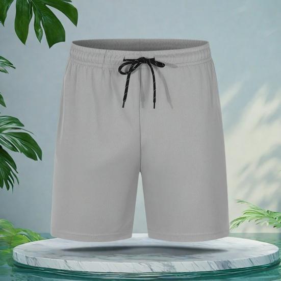 Men Shorts Elastic Waist Adjustable Drawstring Wide Leg Shorts with Pockets Solid Color Beach Casual Shorts