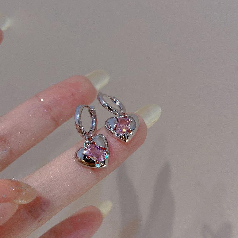 New Fashion Y2K Pink Peach Heart Drop Pendant Earrings Women Girl Sweet Crystal Dangle Earrings Luxury Banquet Jewelry Gift