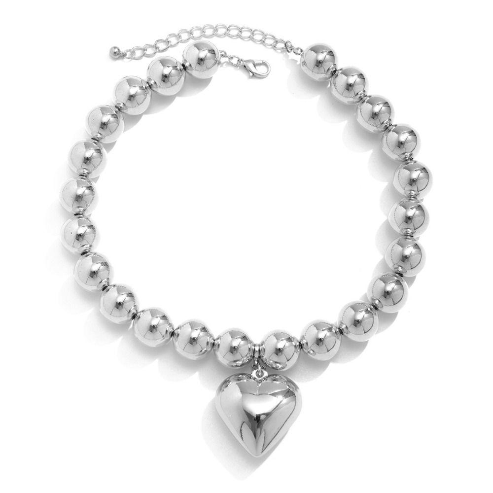 Vintage Big CCB Ball Heart Pendant Necklace INS Aesthetic Choker Hip Hop Party Jewelry Women Girl
