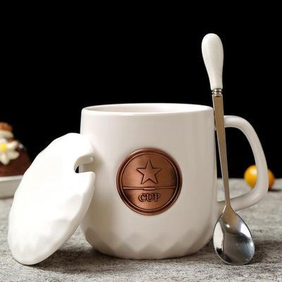 Керамічна чашка Chaxun у стилі Starbucks з гравіюванням, кришкою та ложкою - Матова біла