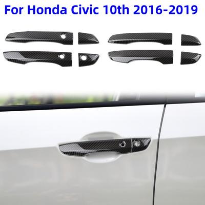 8Pcs Carbon Fiber Car Door Handle Cover Scratch Protection Strip Door Handle Trim Cover For Honda Civic 10th