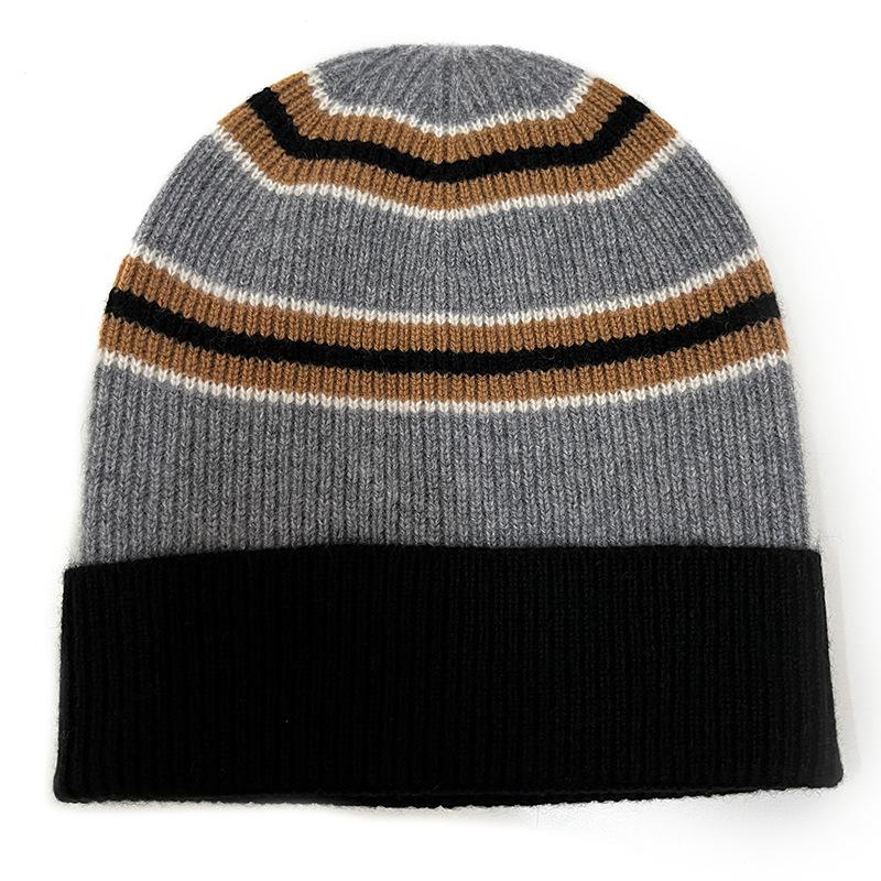 Cashmere Autumn and Winter New Men's and Women's Color Matching Outdoor Thickened Ear Protection Hats Big Head Knitted Hats