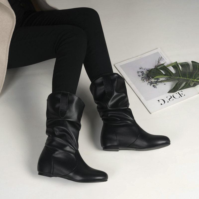 Girls Mid-Calf Boots Women Flat Shoes Spring Autumn Women High Boots Long Western Cowboy Boots Women Footwear Large Size 30-43