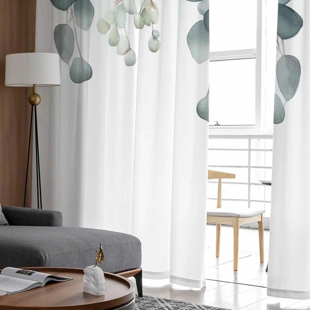 Spring Watercolor Plant Leaves Sheer Curtains For Living Room Kitchen Window Curtains Bedroom Tulle Voile Curtains