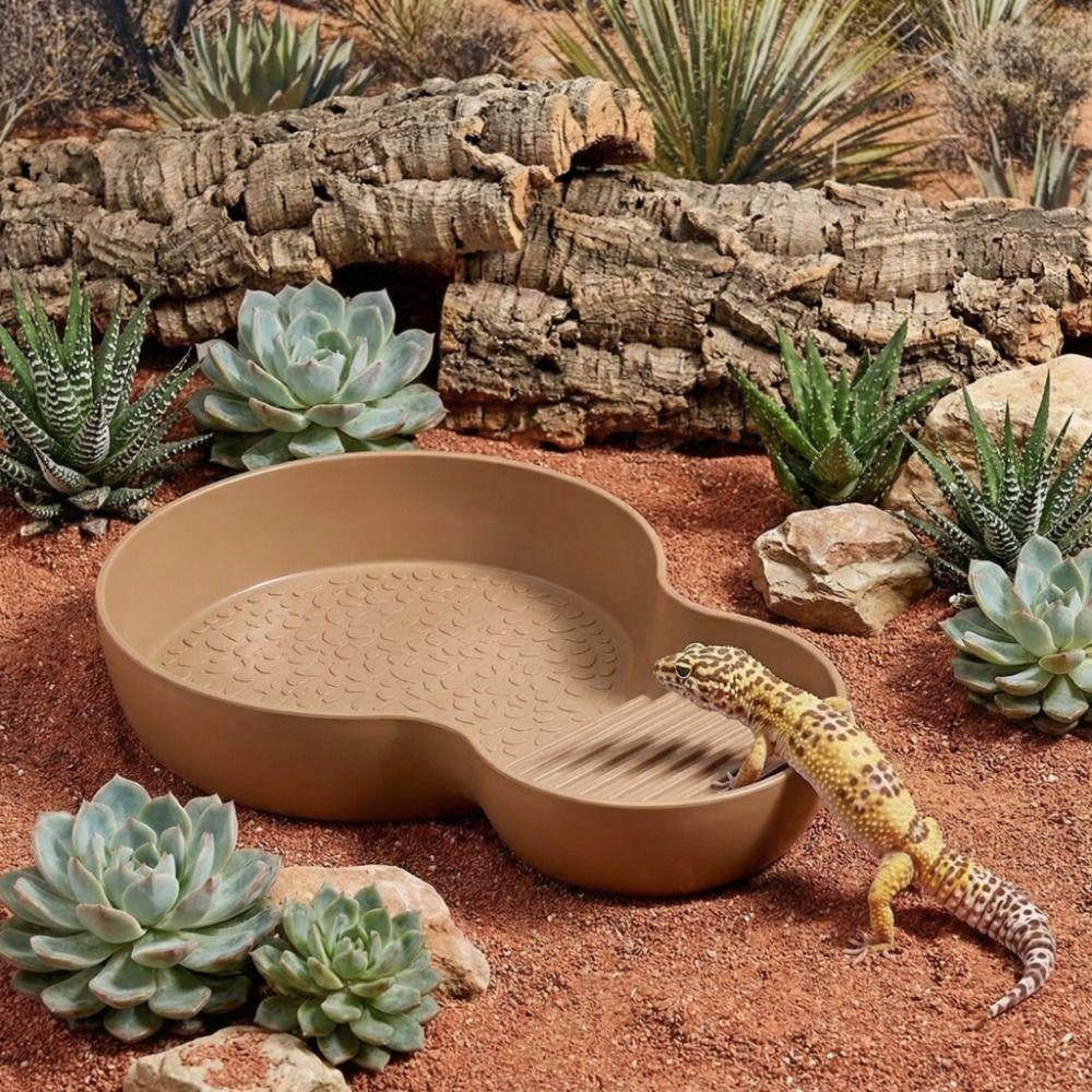 Non-Slip Reptile Bathing Pool With Ramp Turtle Pond Landscaping Amphibians Water Bowl  Pet Habitat