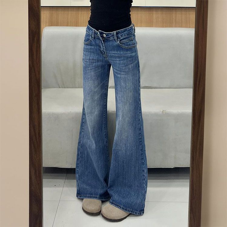 Micro Flared Low Waisted Jeans Straight Autumn Smaller People Hundred Versatile Non-Patchy Legs Loose Micro Flared Trousers Women Long Denim Pants