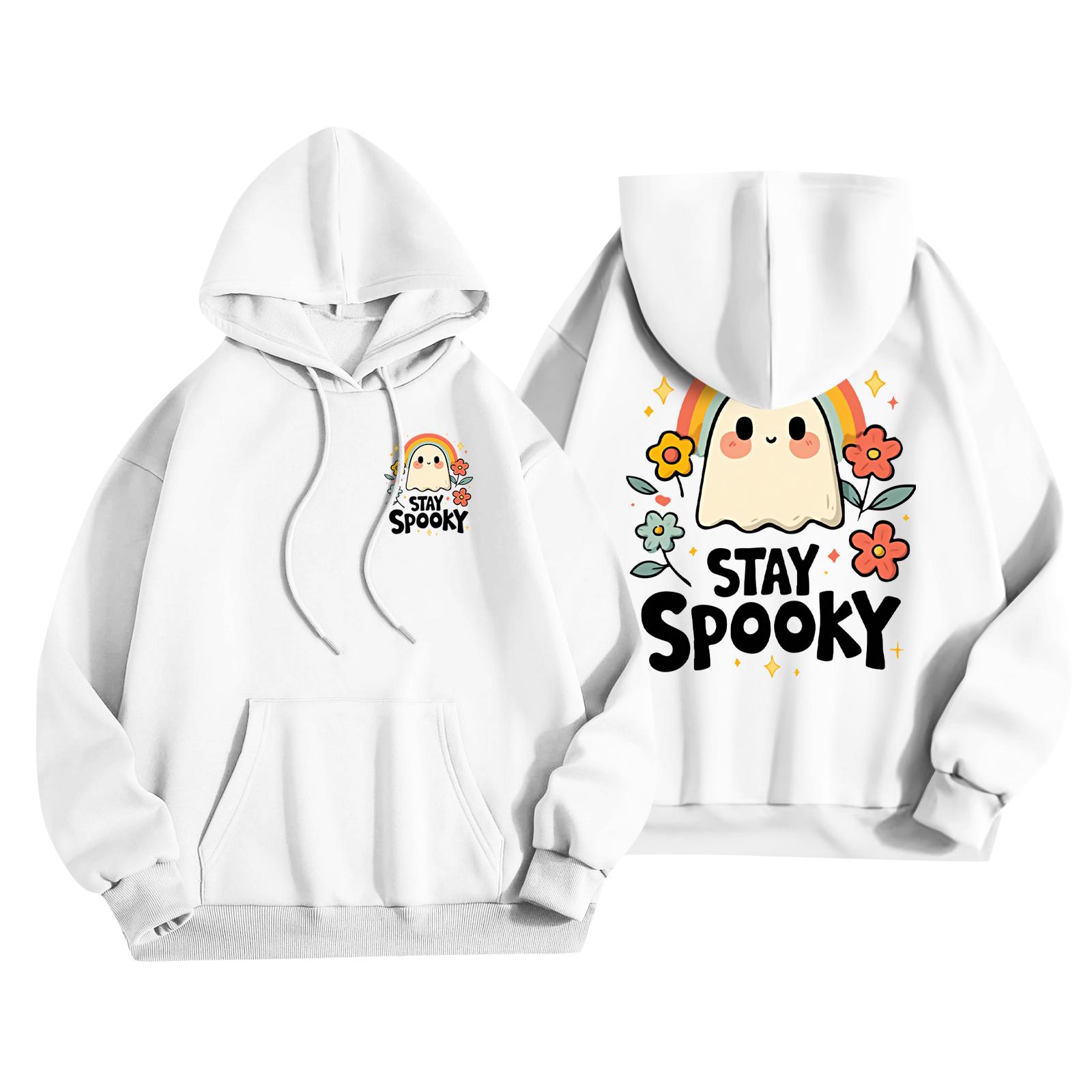 

Детская повседневная модная толстовка с капюшоном и длинными рукавами с принтом на Хэллоуин 120 белый