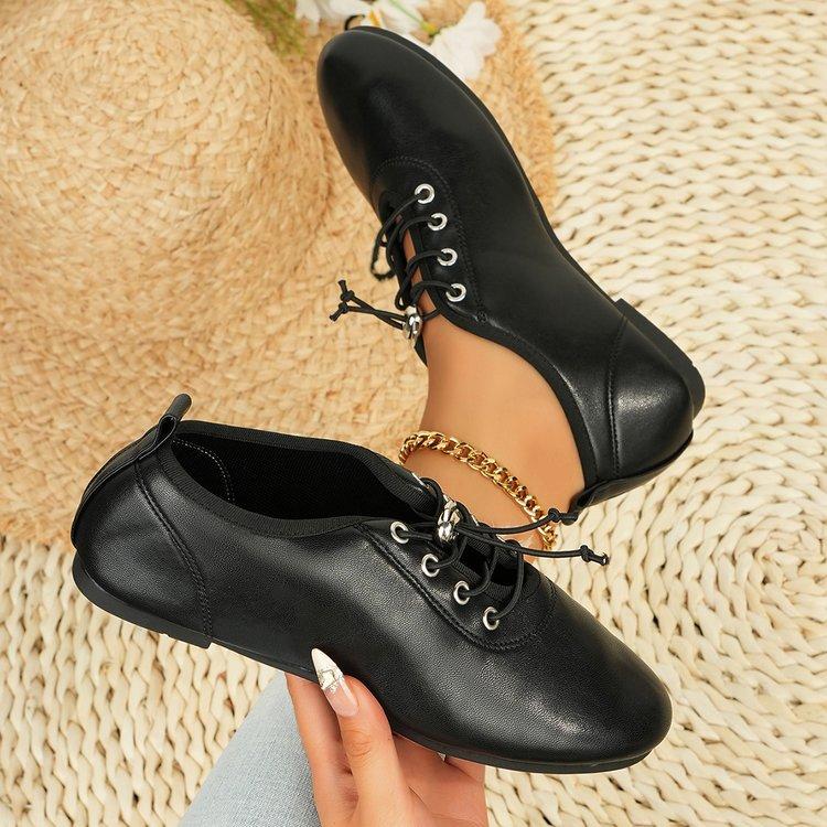 Vintage burgundy lace-up flat ballet shoes female doll French soft leather Mary Jane shoes light mouth single shoes