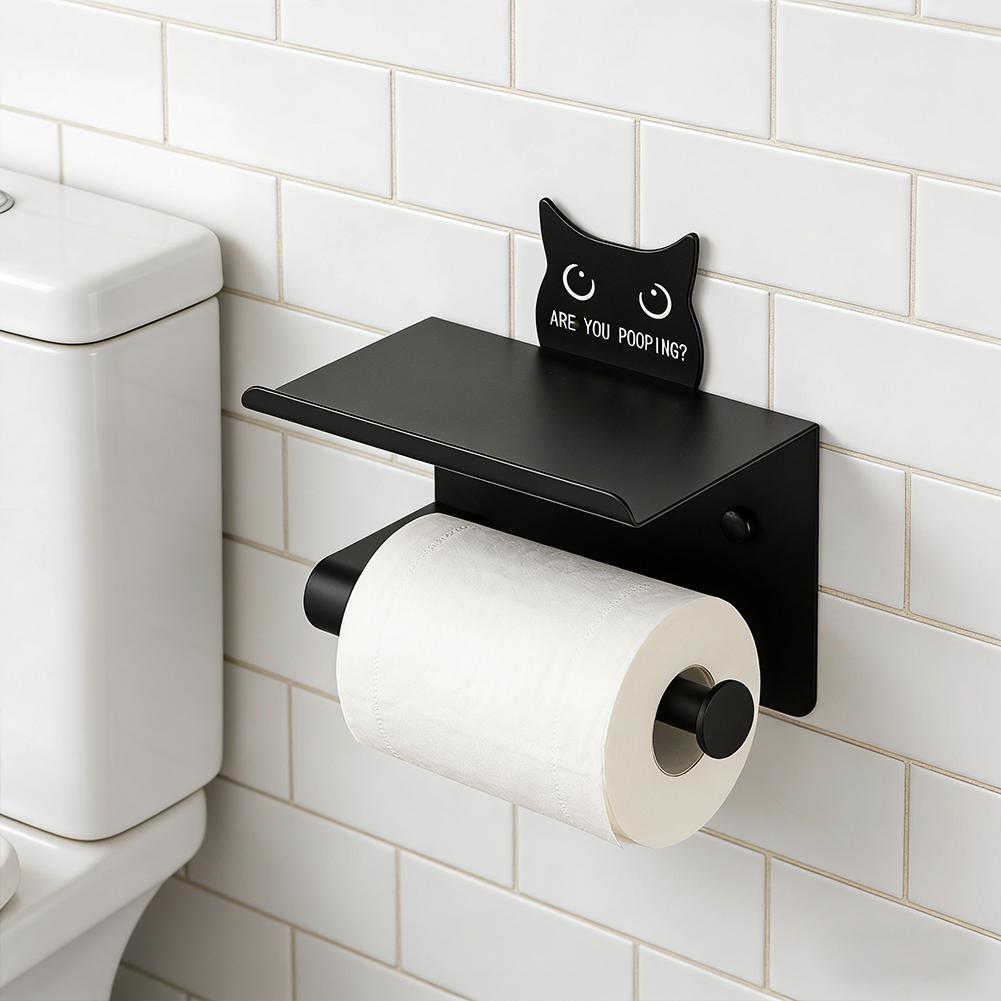 Cat Toilet Paper Holder Wall Mount Stainless Steel Cute Animal Tissue Roll Holder For Bathroom Kitchen Home Apartment Office