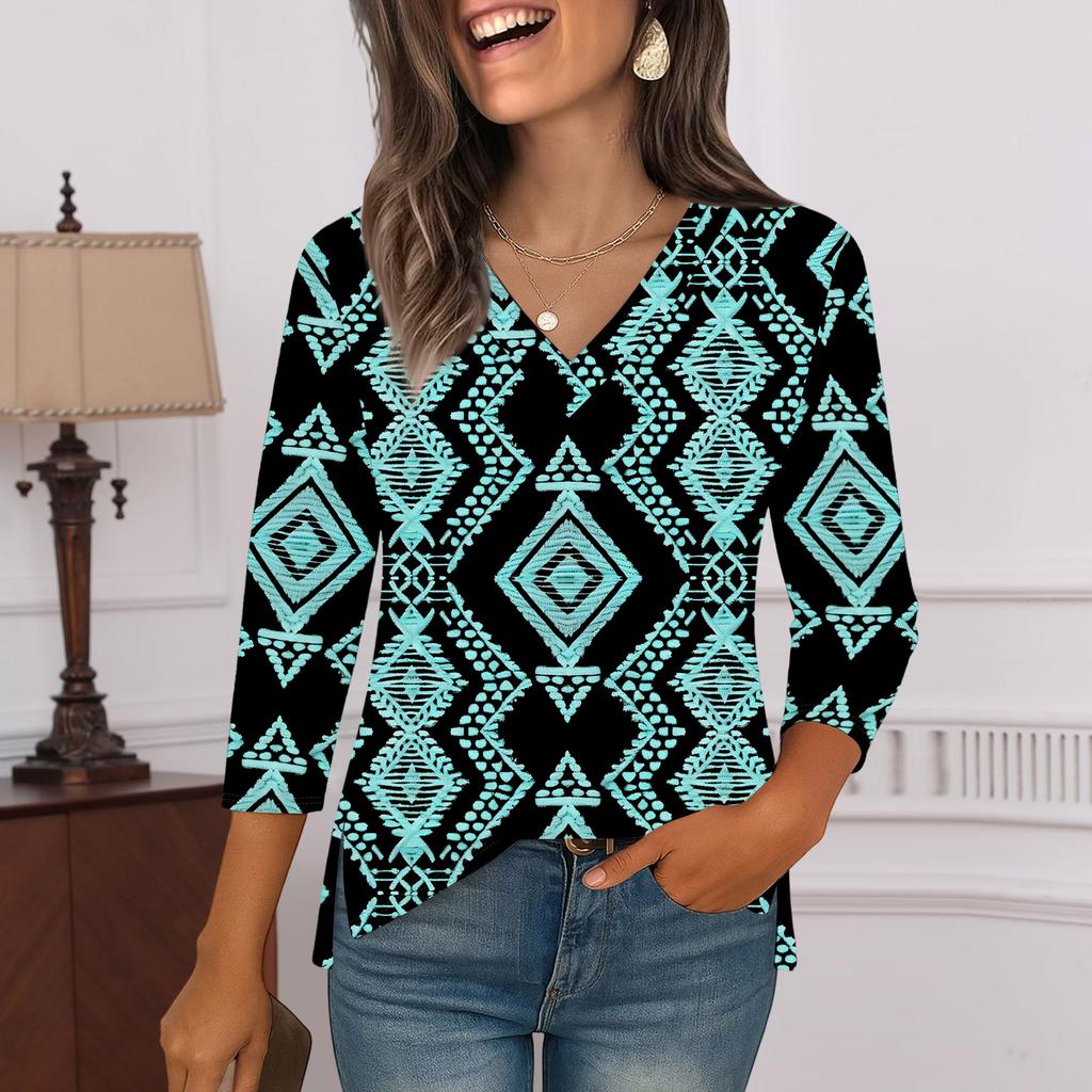 3/4 Sleeve Shirts For Women  Print Graphic Tees Blouses Casual Plus Size Basic Tops Pullover