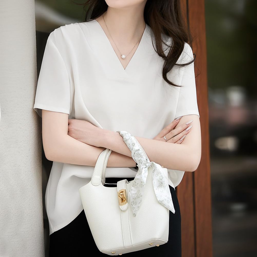 Shirt Short Summer [Sueeya] Women's Blouse, Sleeve, V-Neck, Tuck, Body-Concealing, Slimming, Plain, Stylish, Clean, Versatile, Casual, Formal,
