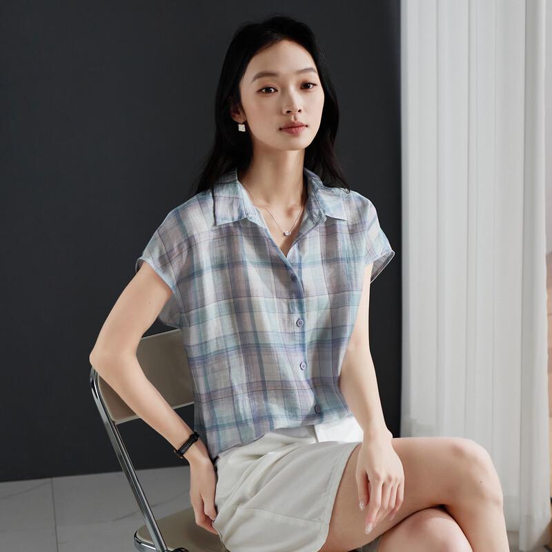 SOFSIL Women s Striped Linen Blend Short Sleeve Shirt L
