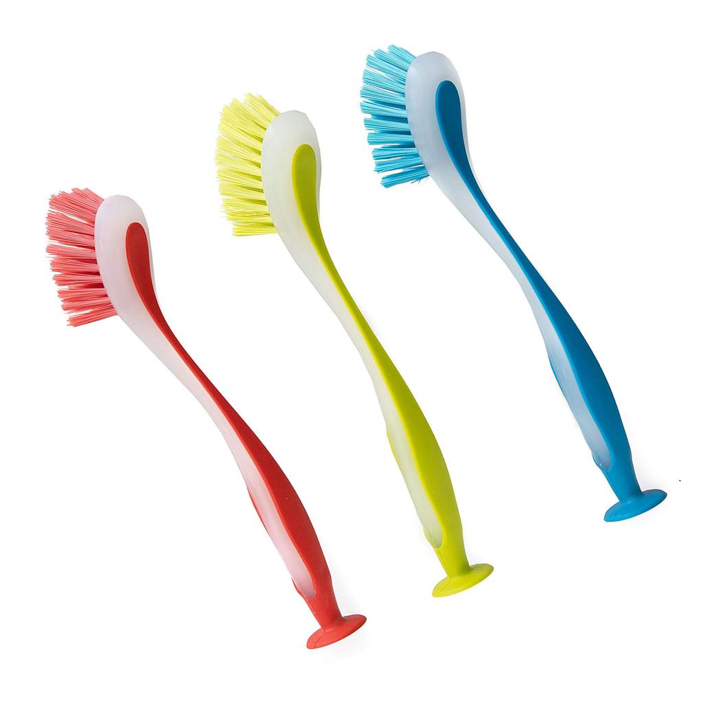 Set of 3 Practical Dish Scrubbers With Secure Suction Base Long Handle Kitchen Washing Brushes For Efficient Cleaning