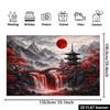 2D Japanese Red Landscape Tapestry Red Moon Pagoda & Mountain Wall Art