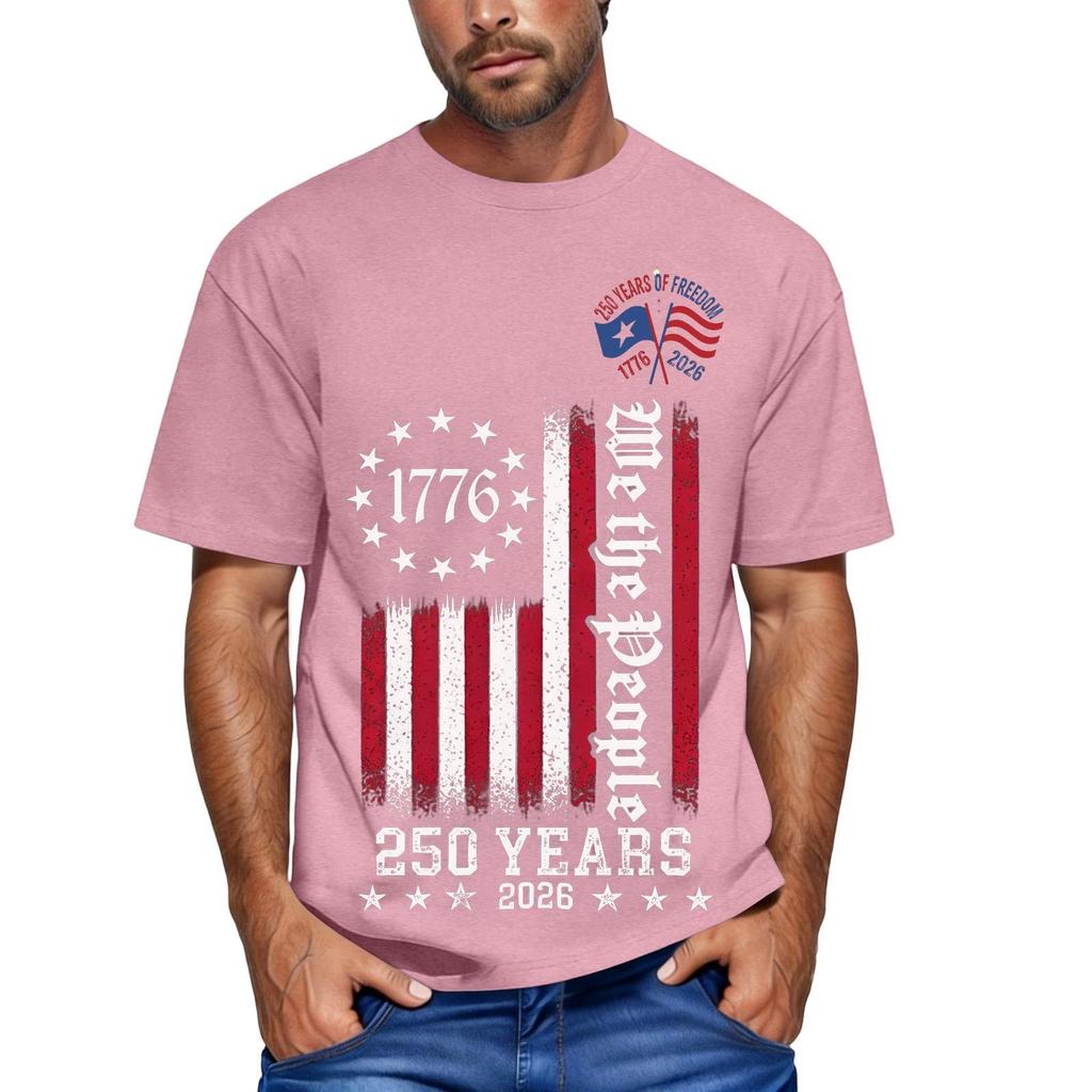 Men's Loose and Casual Flag Letter Print T-shirt Short-sleeved Top