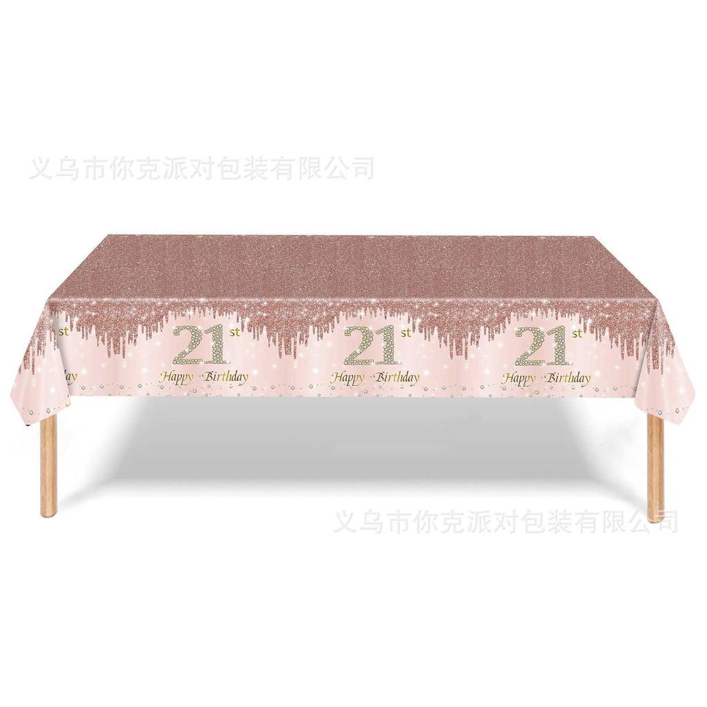 Rose Gold Diamond One-year-old Tablecloth for 18, 50 and 60 Years Old, One-time Party Tablecloth Theme Scene Decoration Props