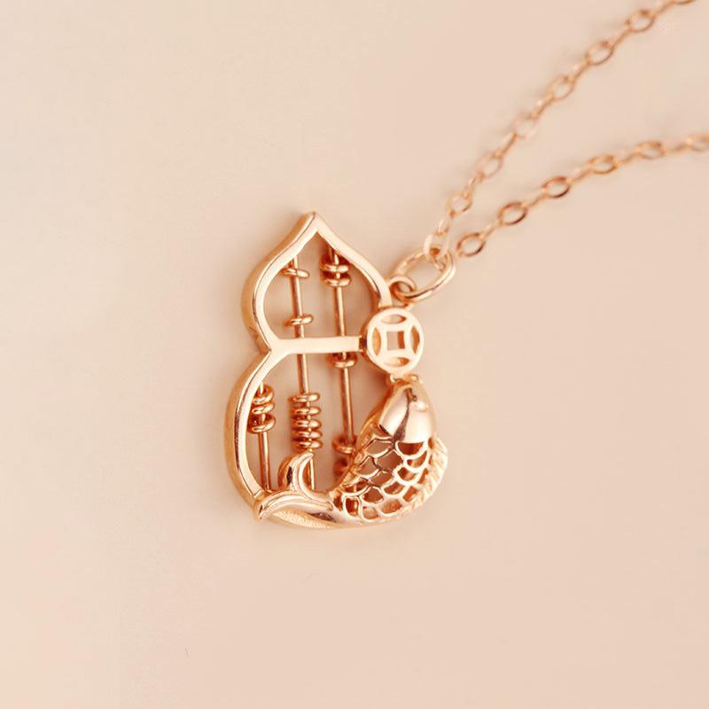 Exquisite Russian 585 Purple Gold Pendant Color Gold Versatile Fashion Gourd Abacus Pendant Plated Rose Gold Necklace