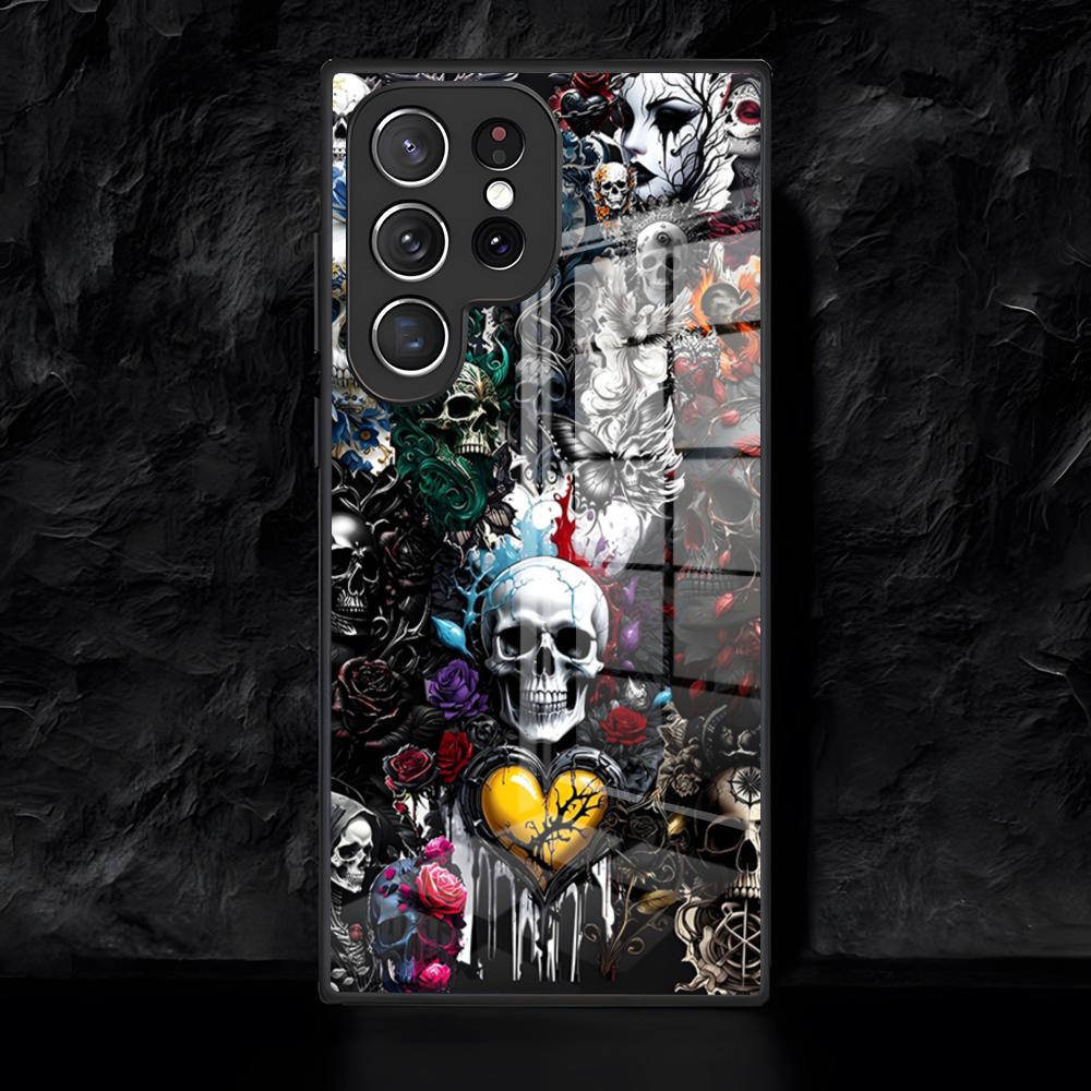 Gothic Patterns Raven Skulls Phone Case For Samsung S26 S25 Edge Ultra 24 23 22 21 Ultra Plus Fe A55 56 15 4G 5G Glass Cover