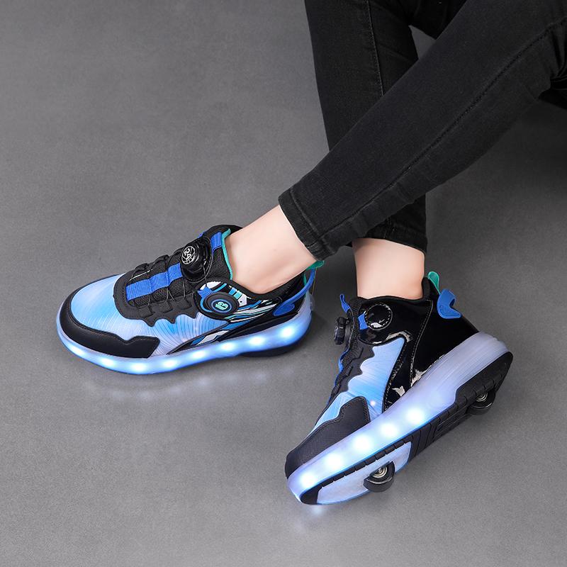 Boys/girls Two-wheel Dual-purpose Roller Skates Double Row Heely Shoes Roller Skates Luminous Sports Shoes Rechargeable