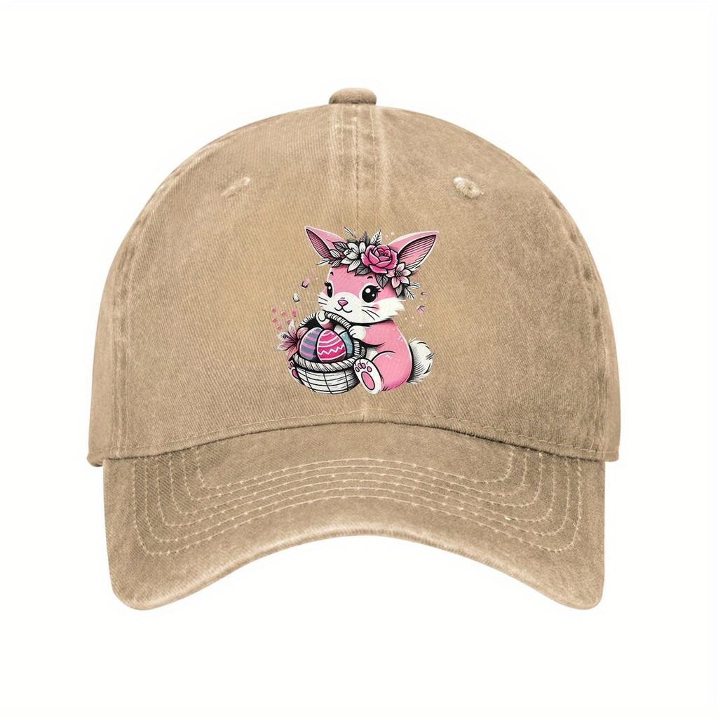 Pink Easter Bunny Egg Basket Cotton Baseball Cap Adjustable Casual Spring Outdoor Cap