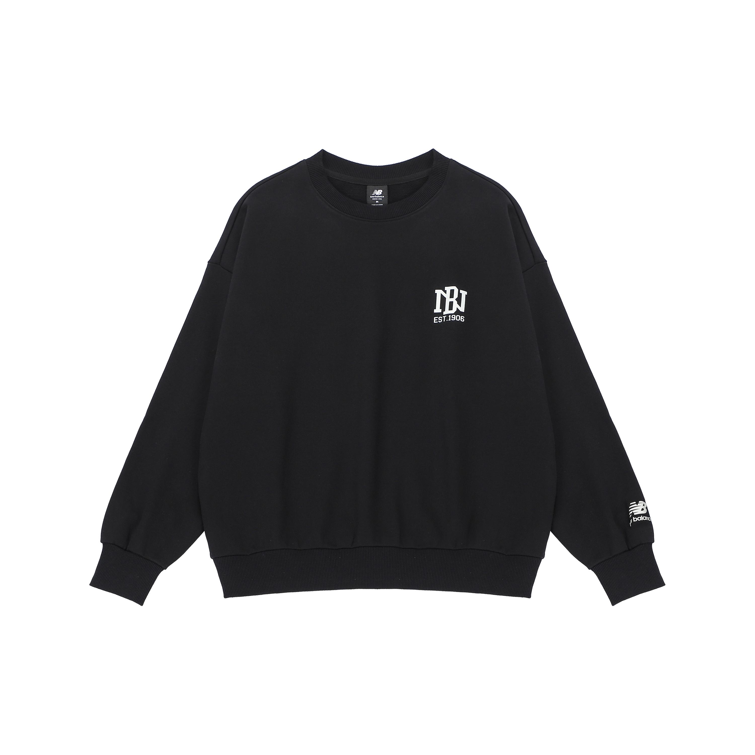 New Balance Logo Print Sweatshirt Asia Sizing  Black White  Men s AMT23330-BK M