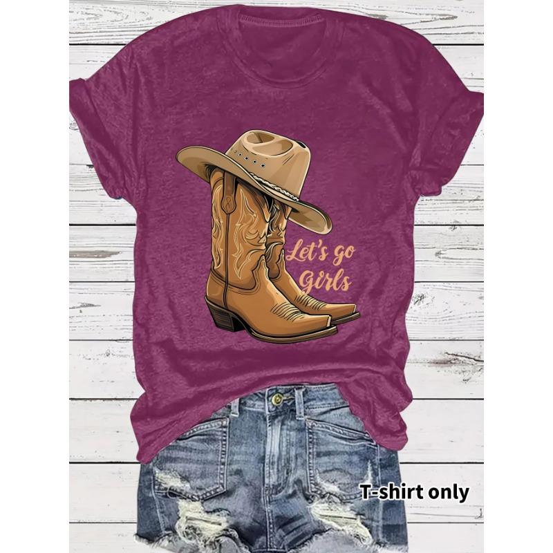 Casual T-shirt Martin Boots and Hat Printed Summer Round-neck Short-sleeved Top