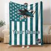 Name Custom San Jose Sharks Print Flannel Blanket High Quality Warm Comfortable Cover for All Seasons Perfect for Gifts Home Decor