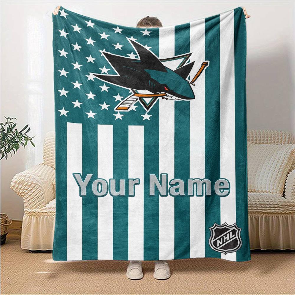 Name Custom San Jose Sharks Print Flannel Blanket High Quality Warm Comfortable Cover for All Seasons Perfect for Gifts Home Decor