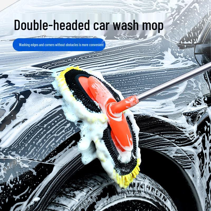 Telescopic Car Wash Brush with Soft Bristles - Rotating Handle Car Cleaning Tool
