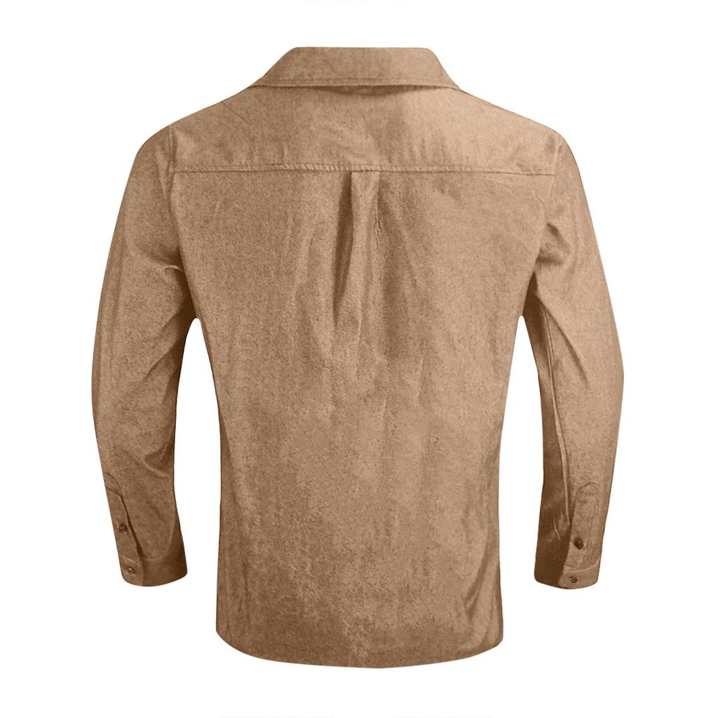 Men's Summer Solid Color Lapel Long Sleeved Shirt Men's Casual Fashion Long Sleeved Shirt