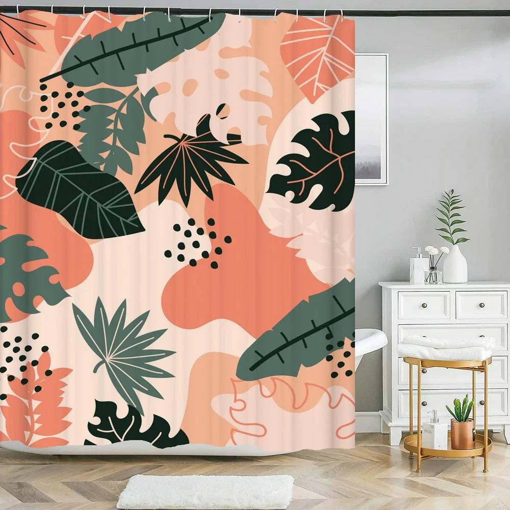 Abstract Art Shower Curtain Cartoon Green Plant Leaves 3D Print Funny Pattern Bath Screen Waterproof Polyester Screen Decor